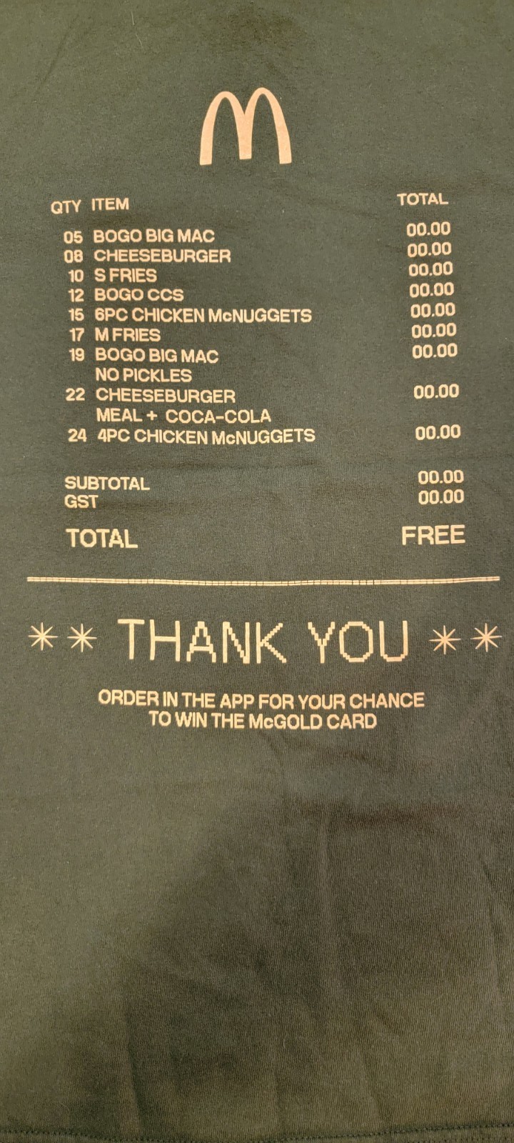 Men&rsquo;s T Shirt McDonald&rsquo;s McGold Card Receipt Thank You Employee Size L