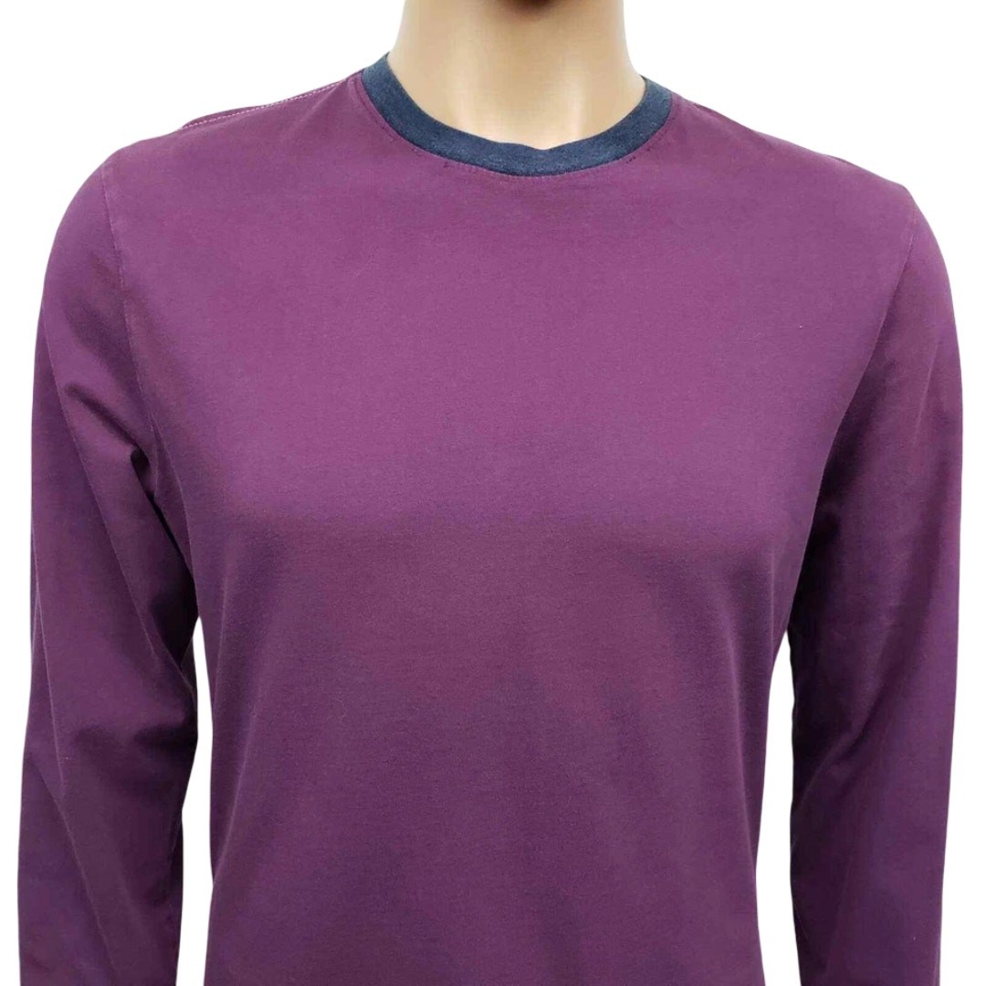 CLUB MONACO Long Sleeve T-shirt Tee Size S Crew Neck Purple Contrast Trim