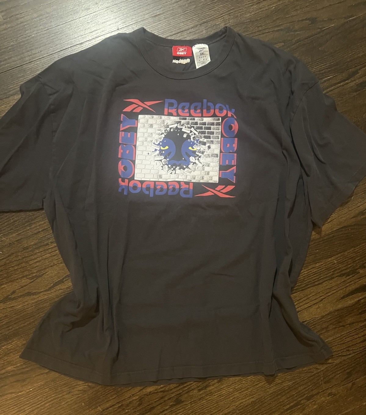 Reebok x OBEY Black Double-Sided Graphic Logo Crew Neck T-Shirt Men&rsquo;s 3XL