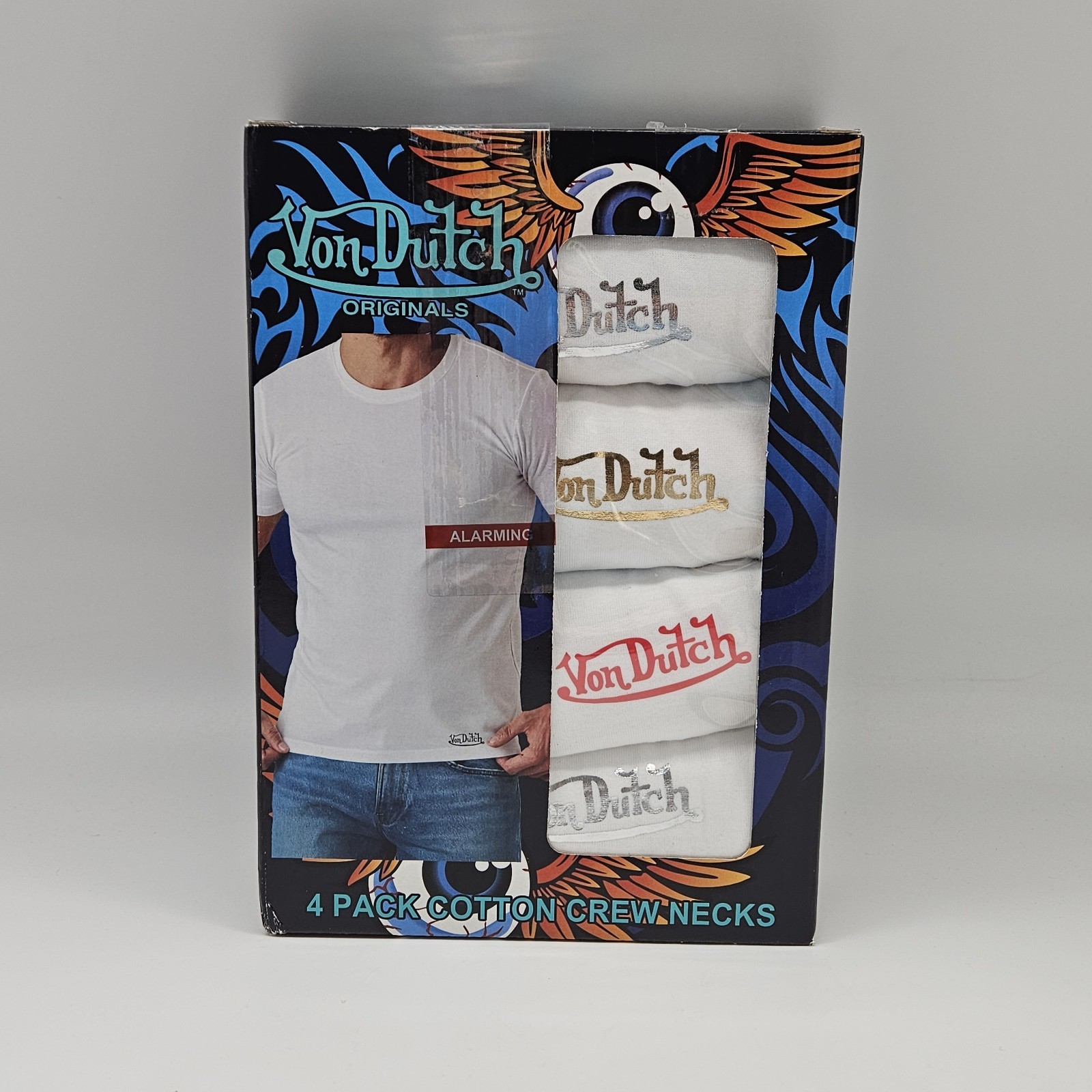 4 Pack VON DUTCH White Cotton Crew Neck T-Shirt Set Men&rsquo;s S M L
