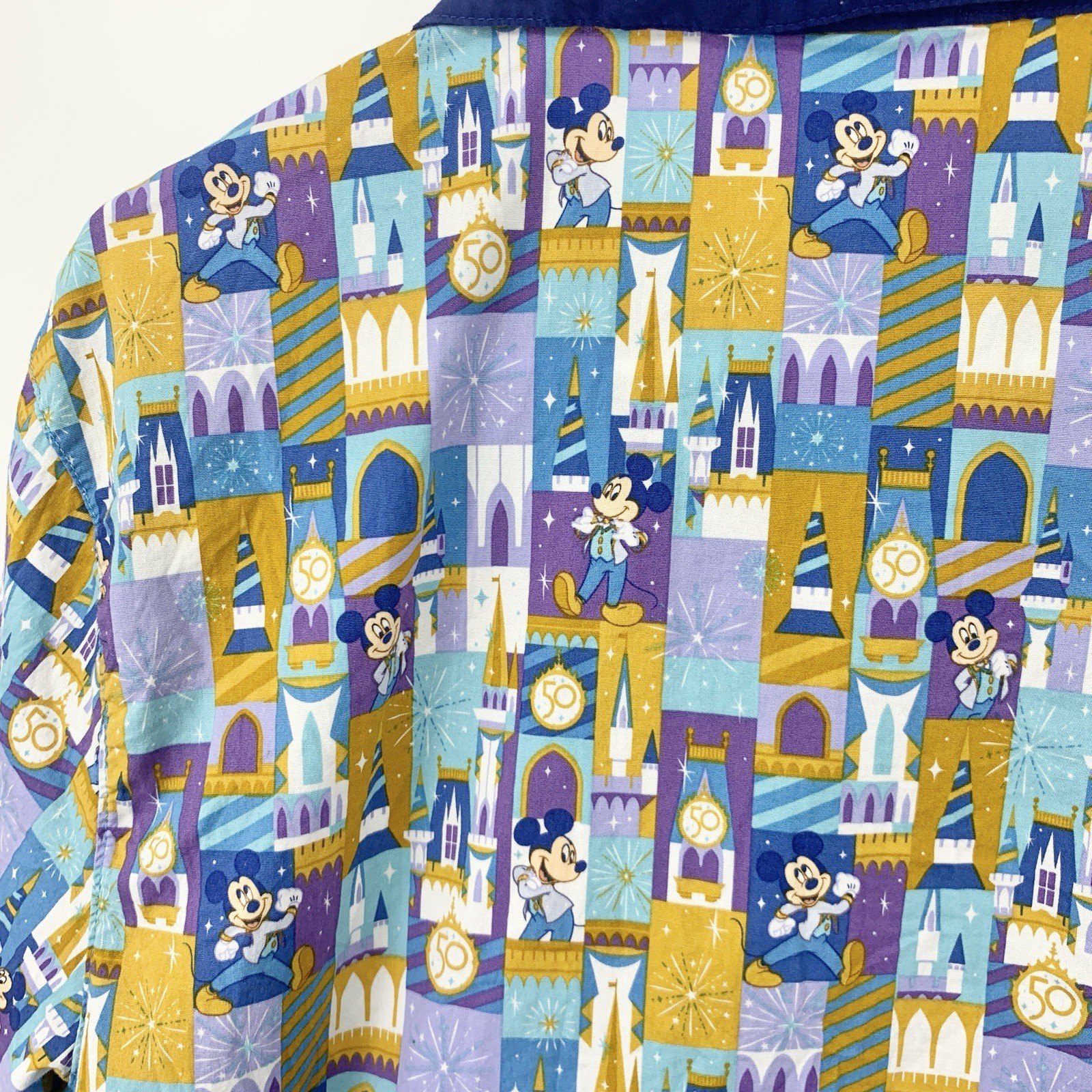 Disney Store Men Size Medium Shirt Button Down Top 50th Anniversary Blue Mickey