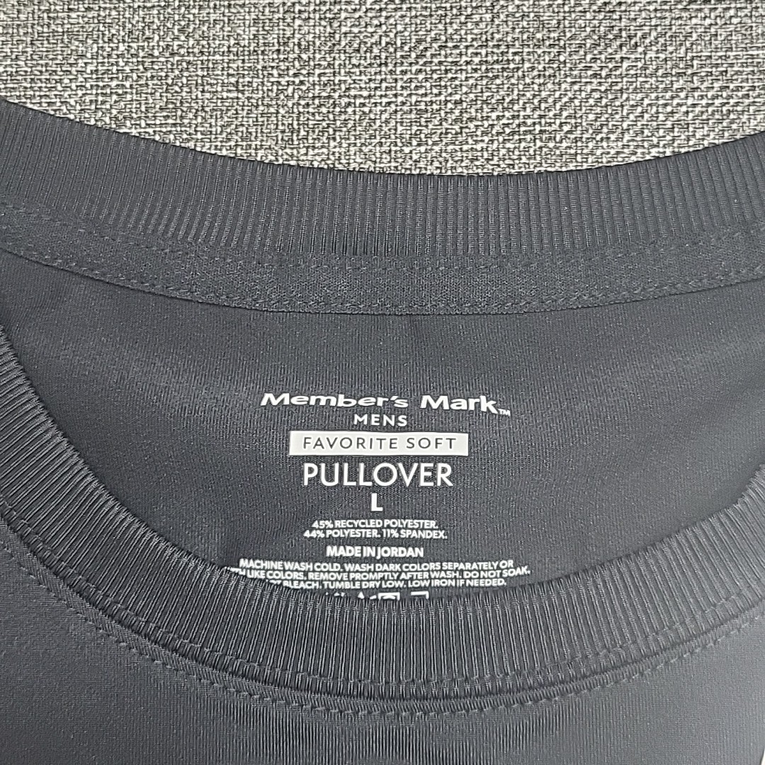 Members Mark Mens Pullover Large Size Black Long Sleeves Top with Zip Pocket