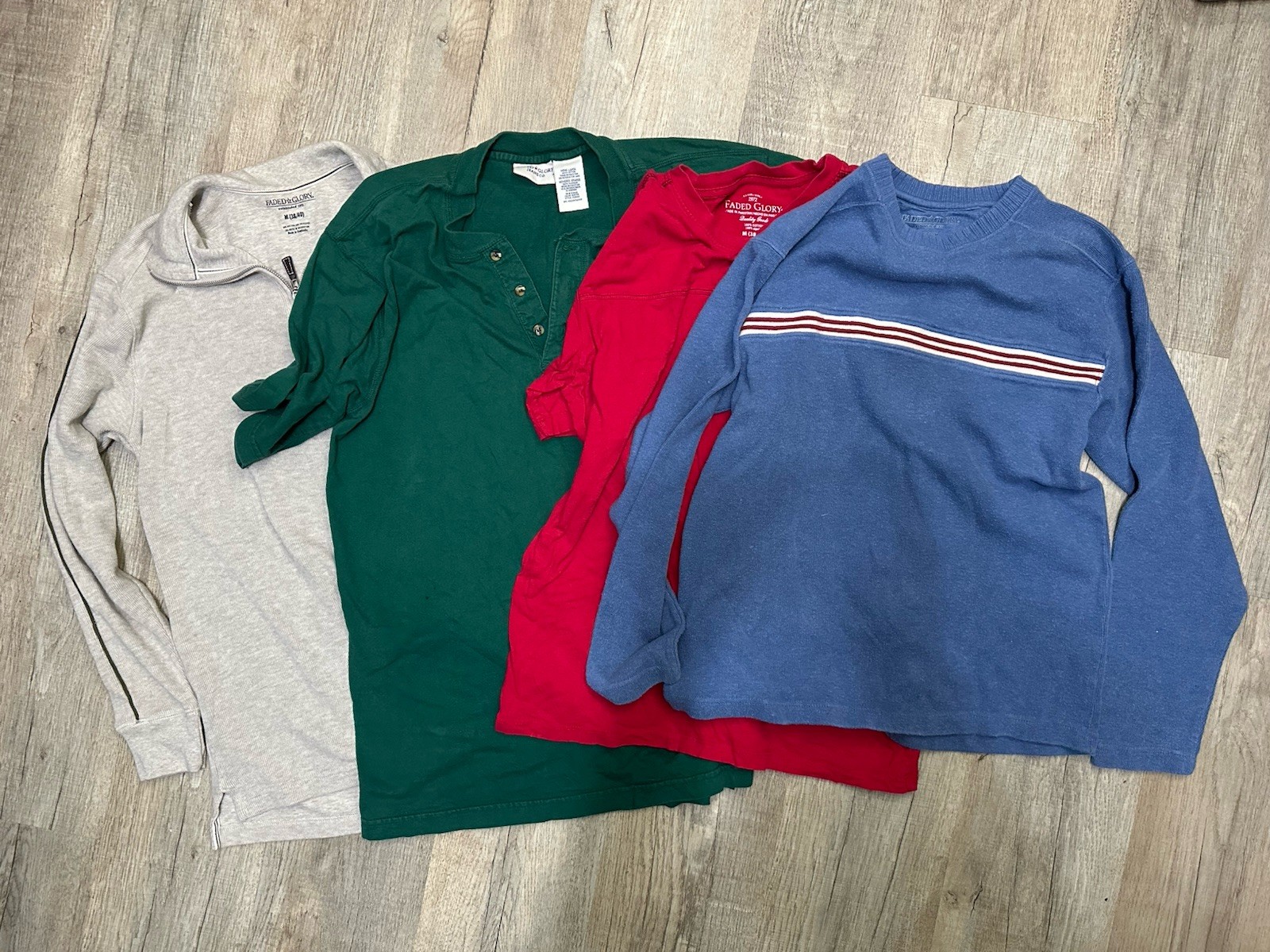 Lot of 4 Faded Glory Tops – T-Shirt, Quarter-zip, Short sleeve Henley, Sweater