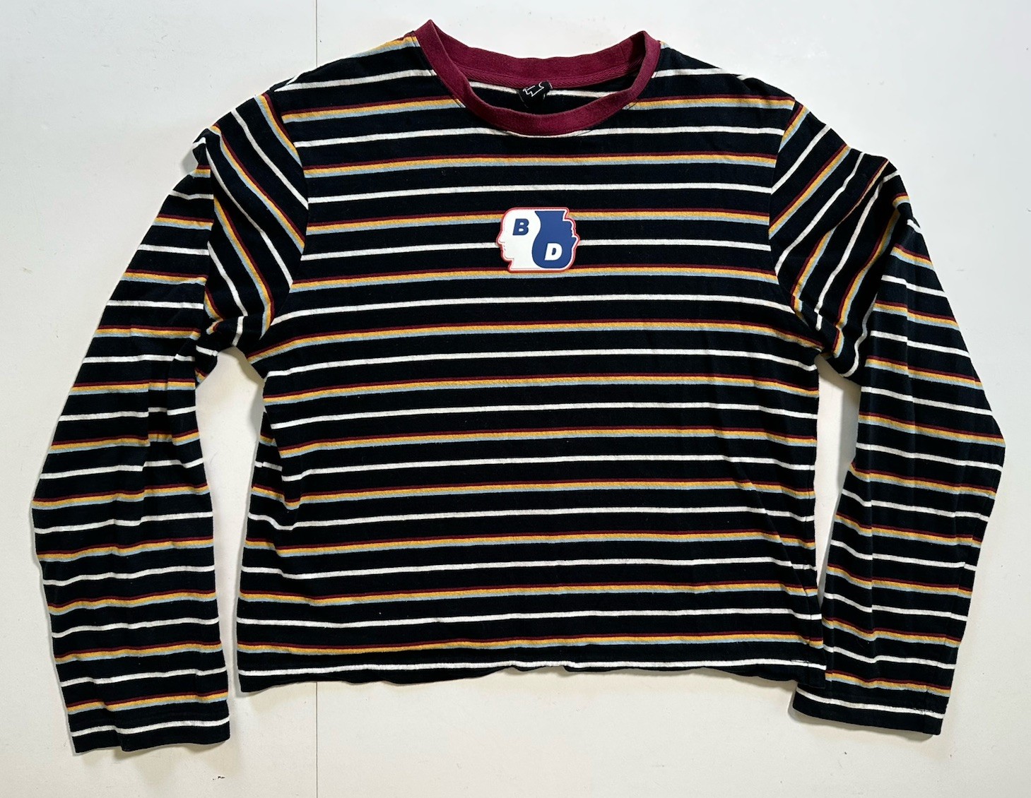 Brain Dead Yin Yang Logo Striped Cropped Long Sleeve T Shirt Sz S