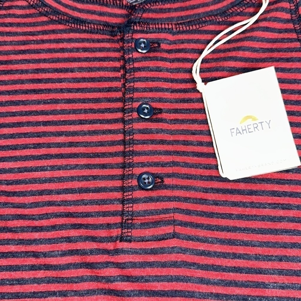 Faherty 2XL Cloud Long Sleeve Henley Cumberland Stripe Red Blue NWT