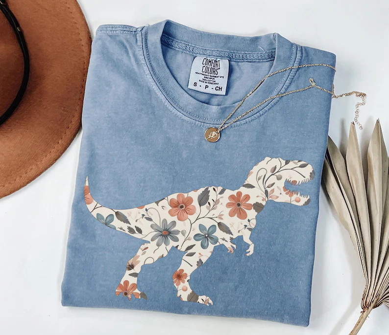 comfort floral rex dino cute comfort t-shirt