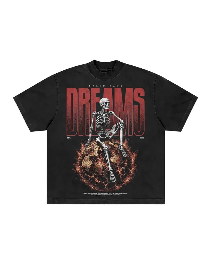 Men&rsquo;s Vintage Washed Graphic T-Shirt Skeleton World Print Gothic Streetwear Tee