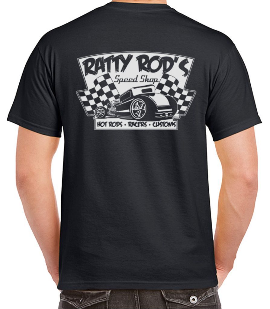 RATTY ROD&rsquo;S SPEED SHOP T-SHIRT Tee ~ Hot Rods ~ Racers Checkered Flag