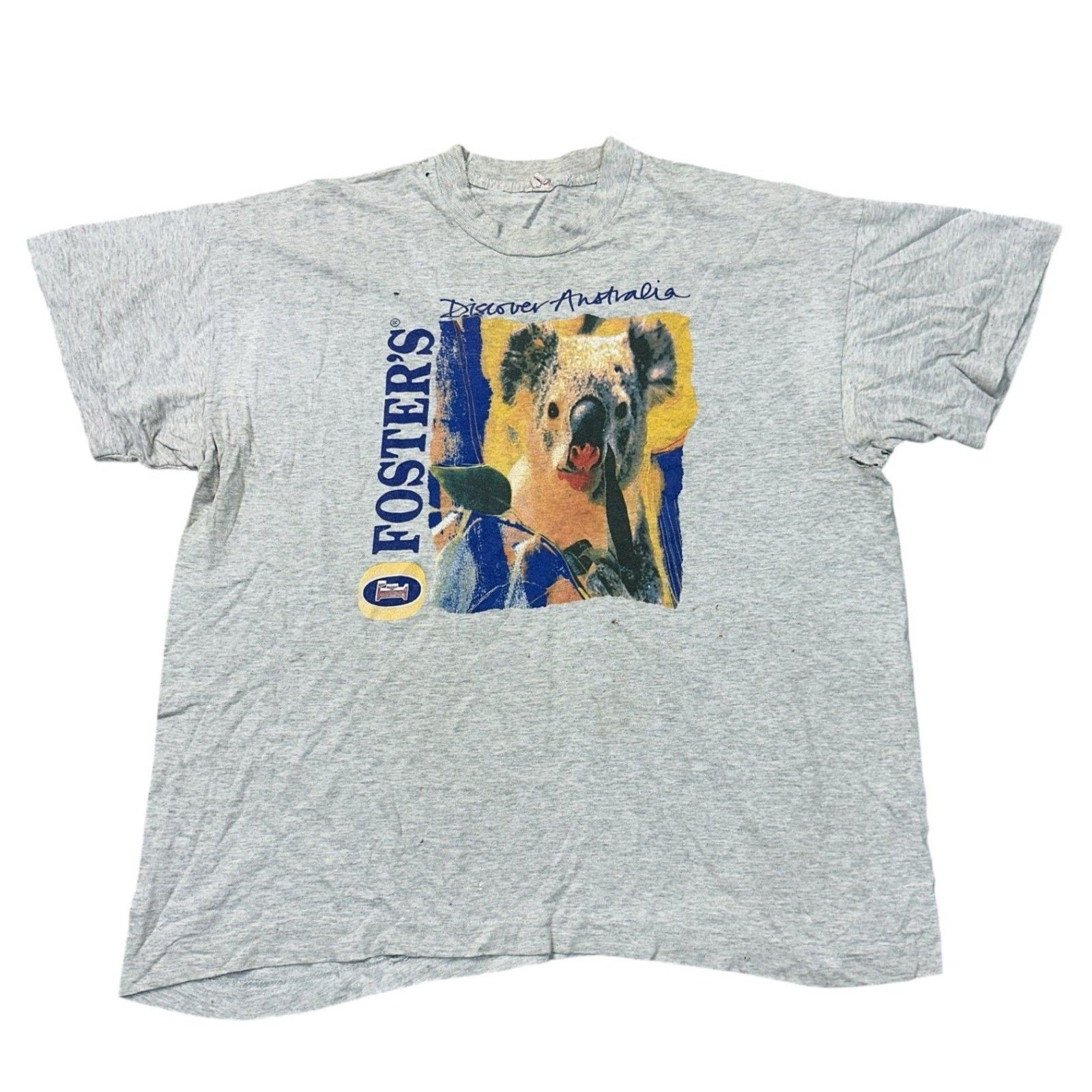 Foster&rsquo;s Vintage Koala Discover Australia Graphic T-Shirt Grey Mens Small