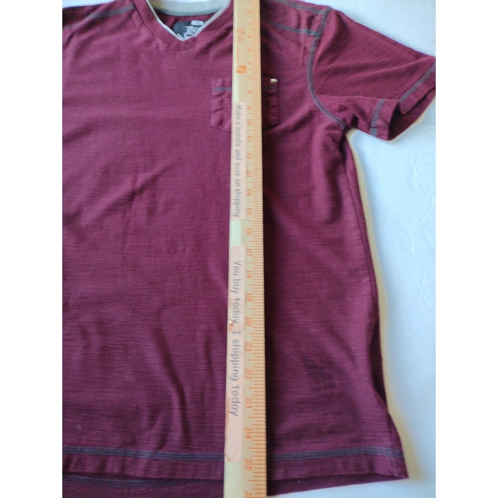 Zero Nineteen T Shirt Men S Burgundy Short Sleeve V-Neck Casual Travel School