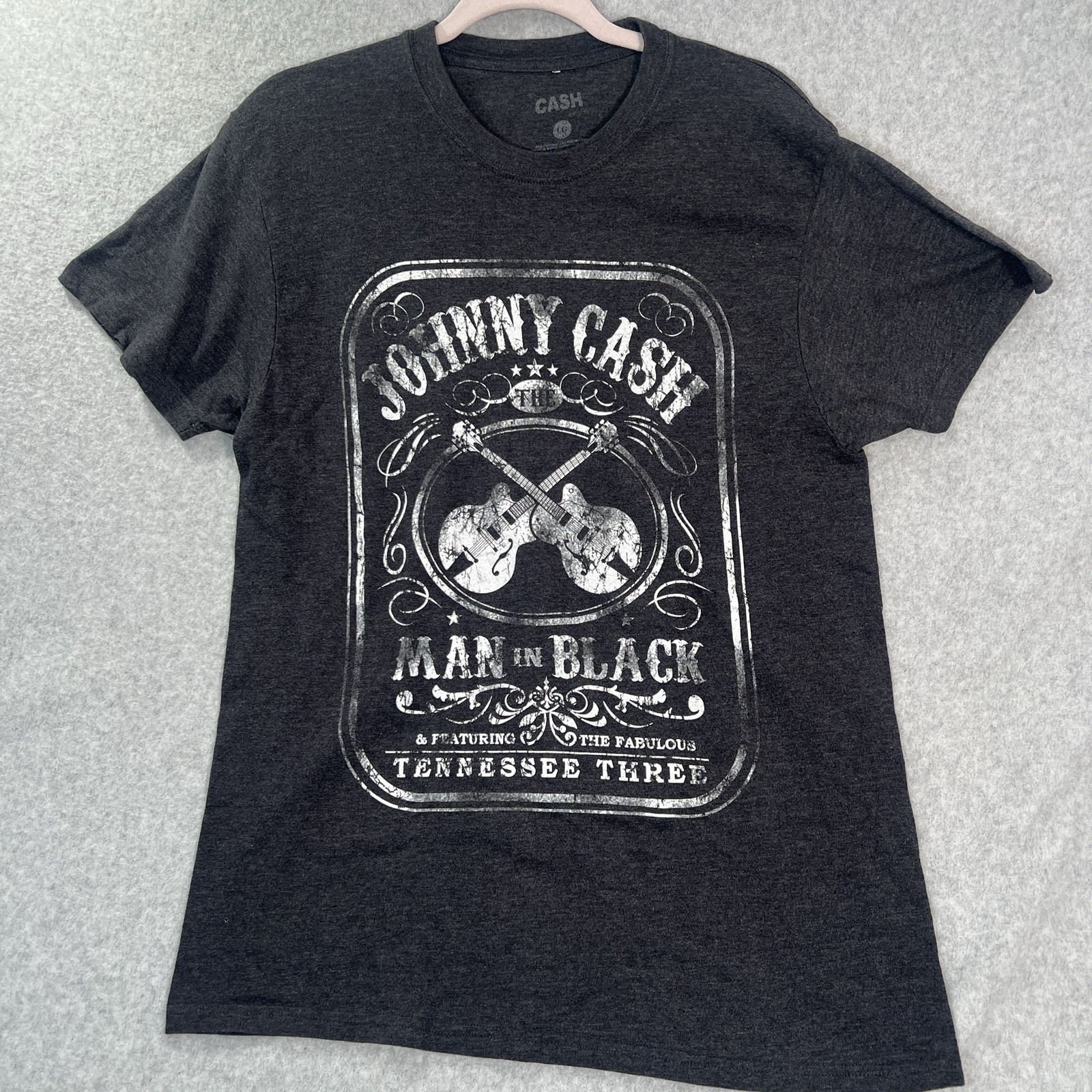 Johnny Cash Mens T Shirt Large L Short Sleeve Graphic Logo Gray Man In Black