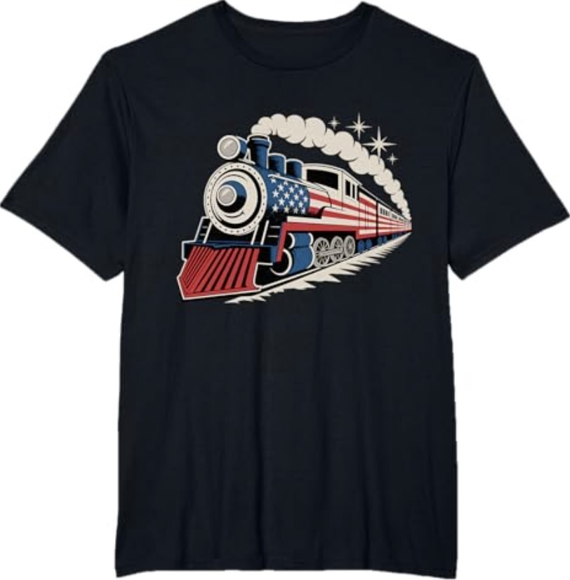 Patriotic Steam Train Driver American Flag For Train Lovers T-Shirt