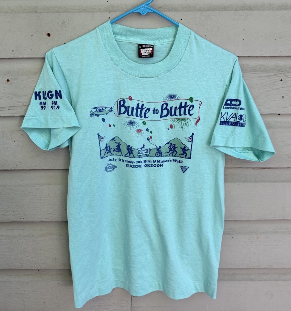 VTG 1988 Butte to Butte 10K Race Eugene Oregon Track Club T Shirt Small 80s AQUA