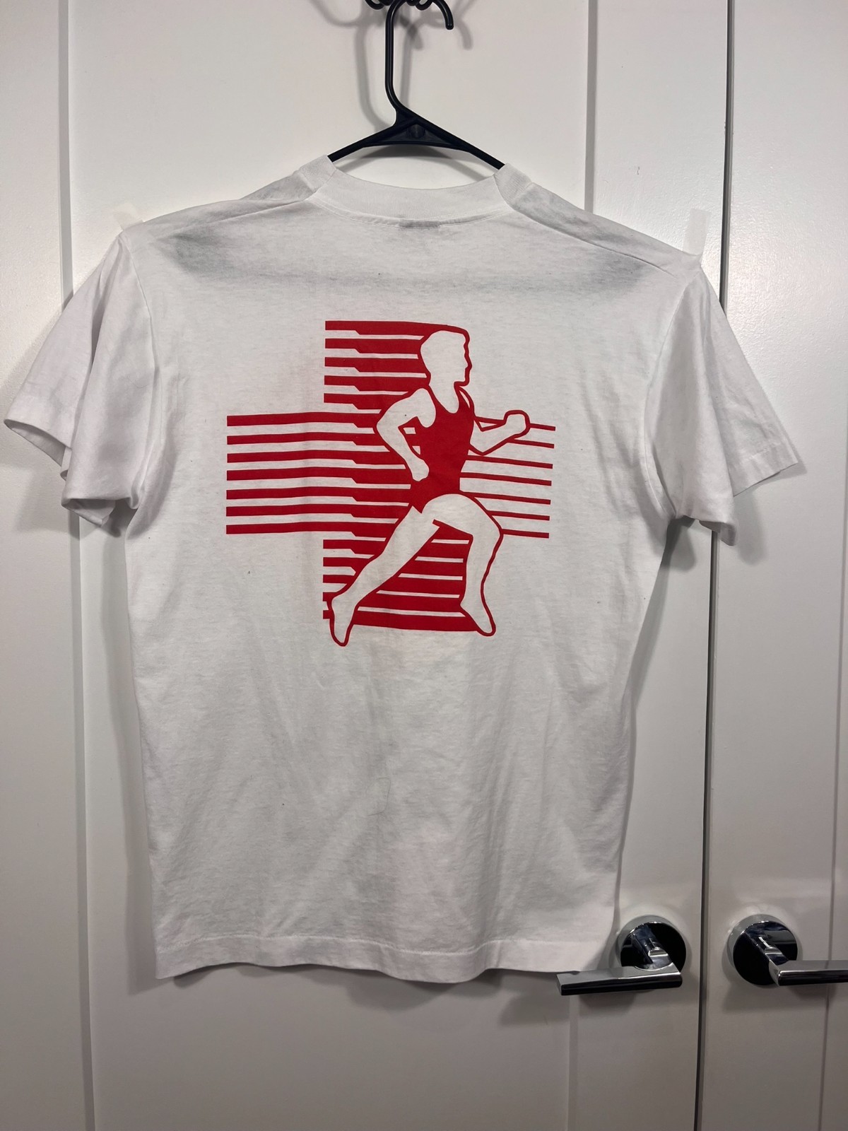 Vtg Made In USA Collegiate Retro Athletic Graphic White T Shirt Single Stitch