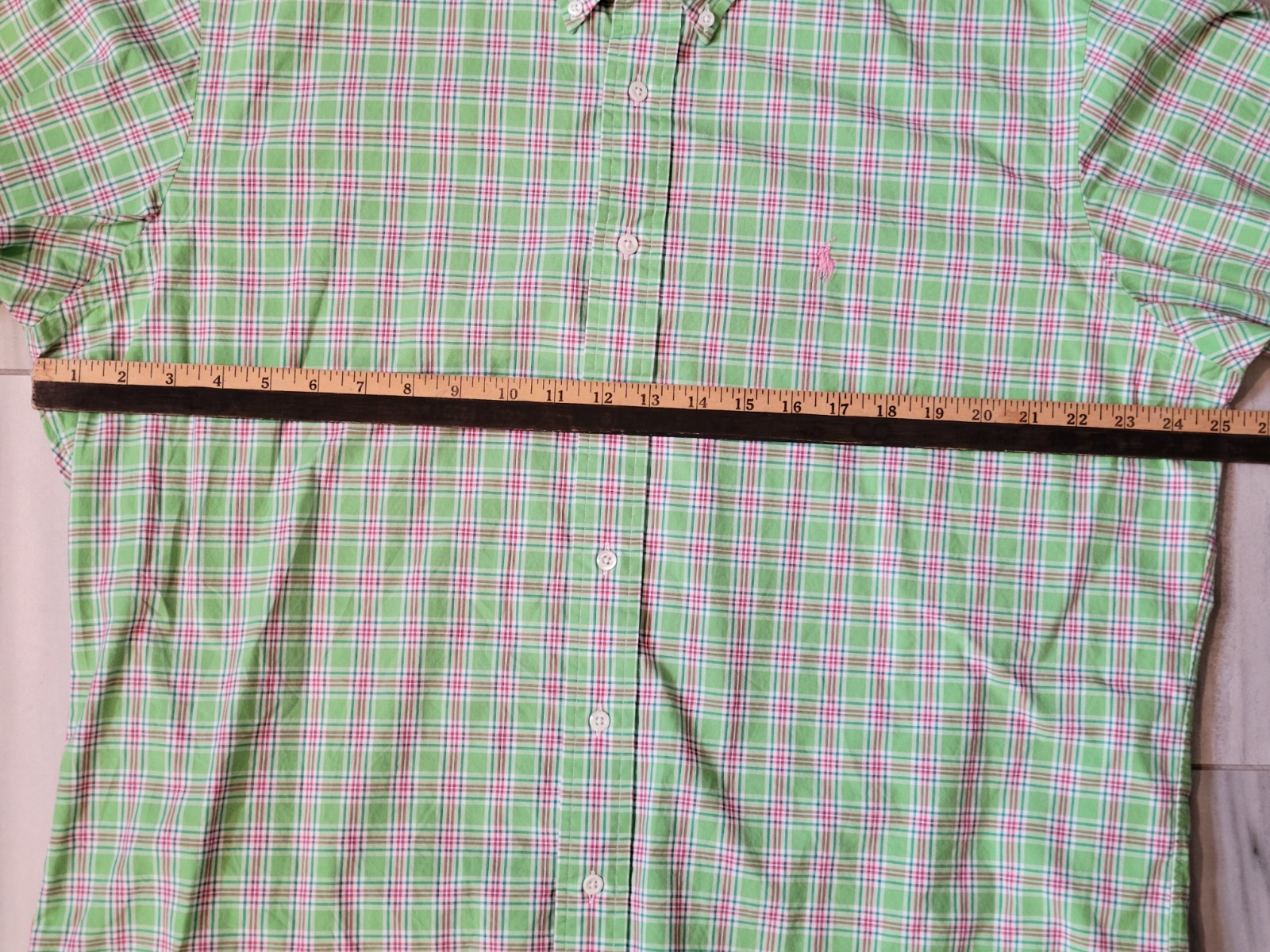 L Ralph Lauren Classic Fit it Short-Sleeve Plaid Shirt Embroidered Pink Pony