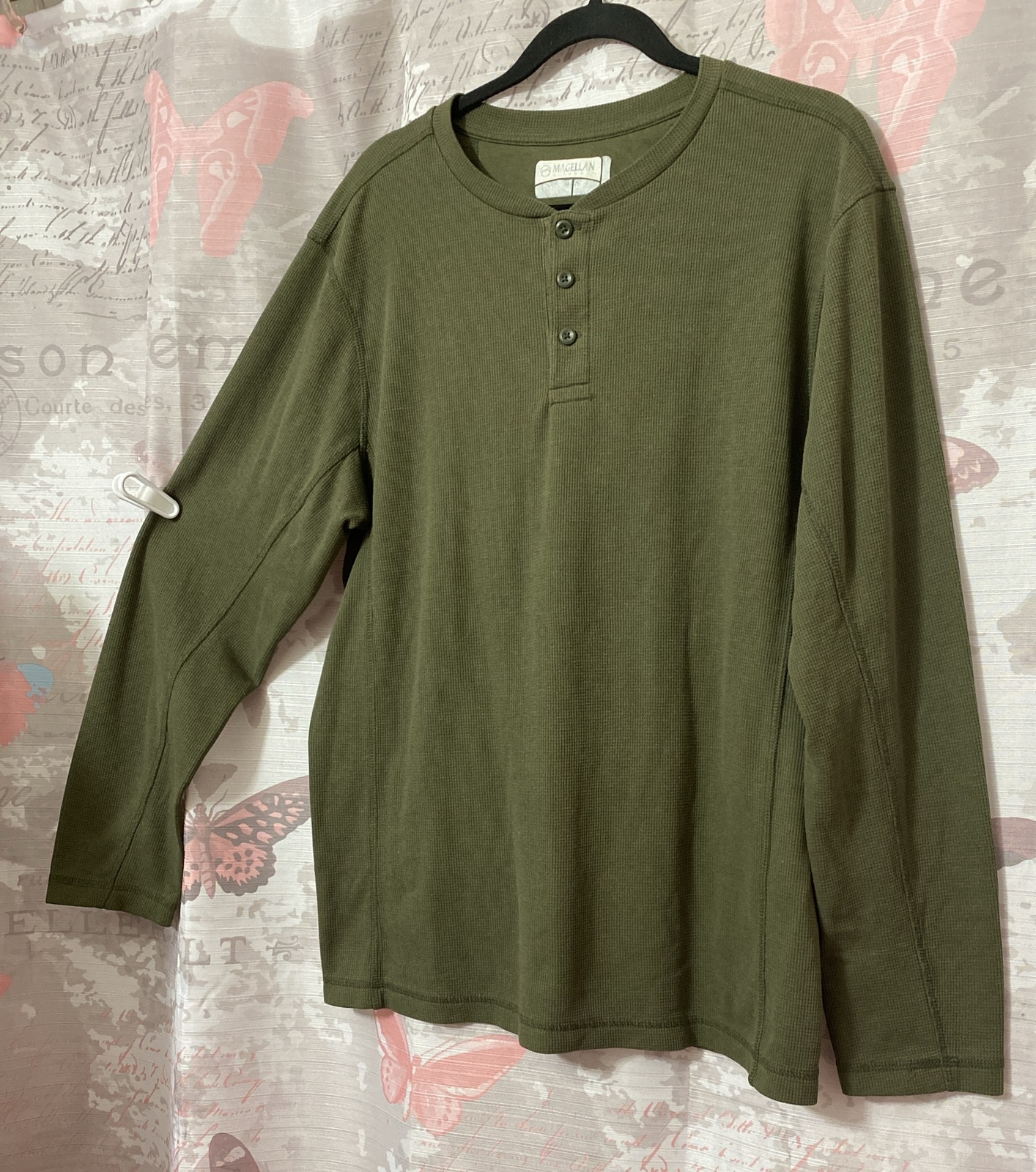 MAGELLAN Henley Base Camp Thermal Moisture Wick Shirt Mens Size L Olive Green