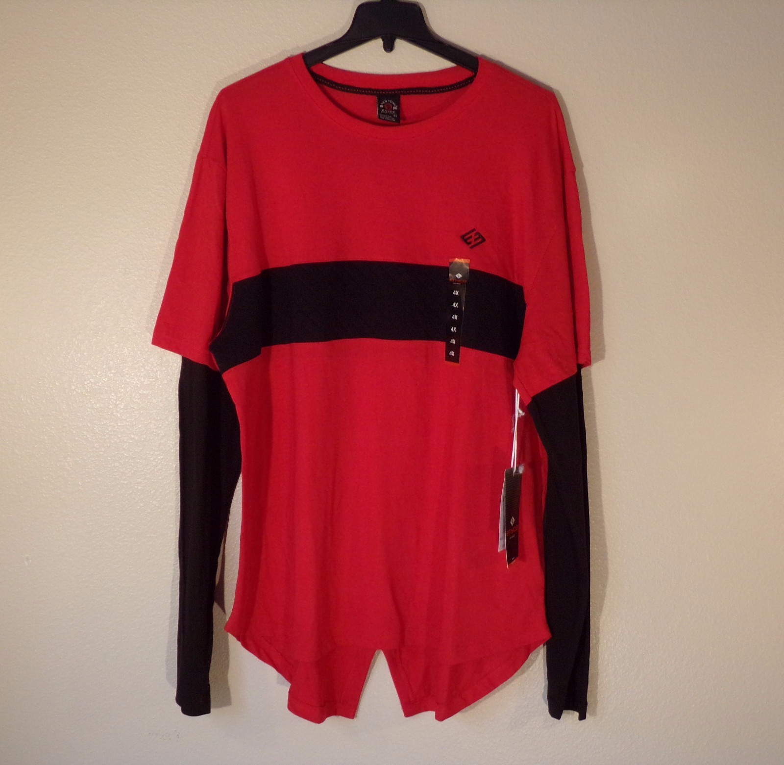 NWT MEN&rsquo;S 4X ENYCE L/S RED/BLACK LOGO CREW FISHTAIL QUILTED TEE T-SHIRT $48 #751