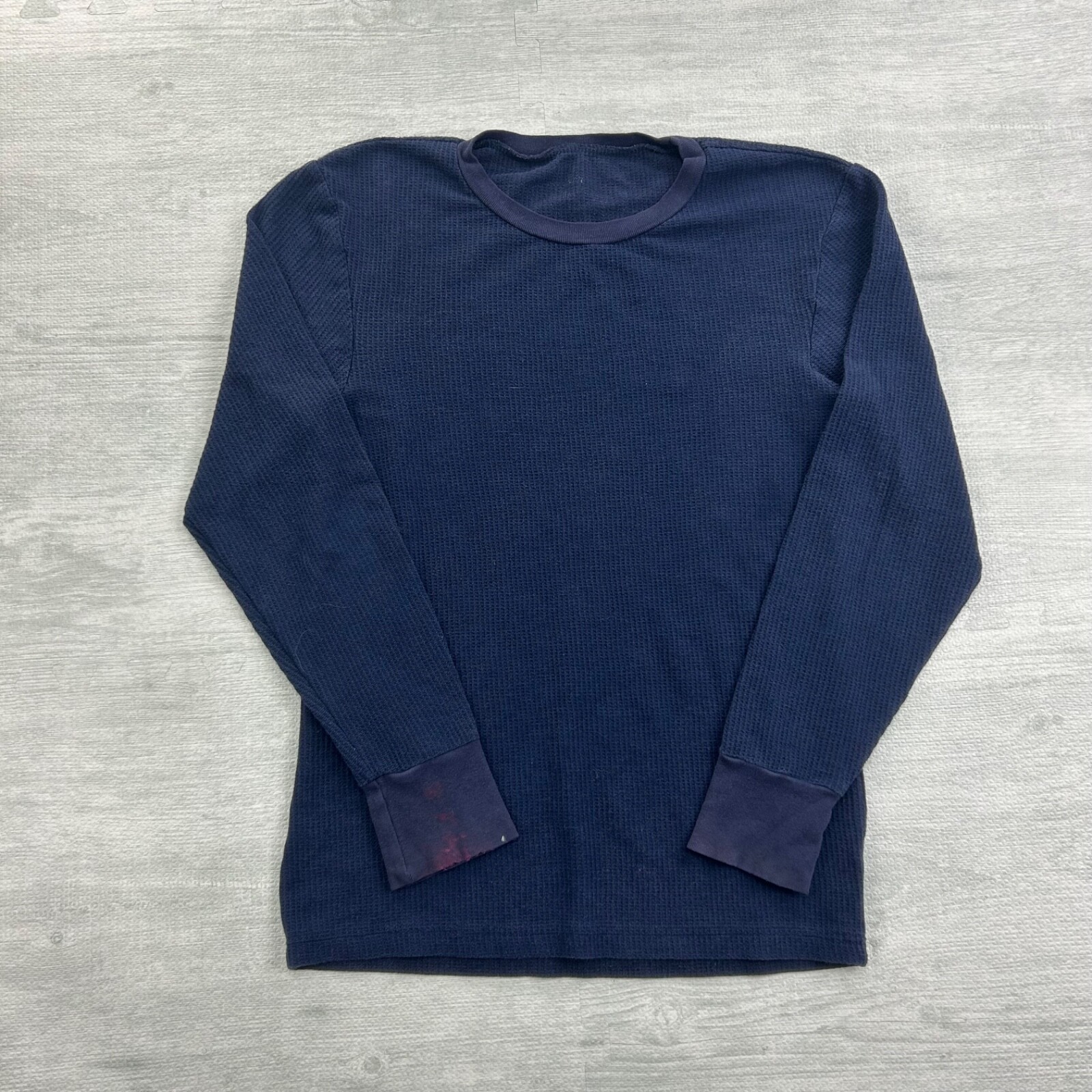 Vintage Y2K Thermal Long Sleeve Shirt Size Large Navy Blue Waffle Knit Skater