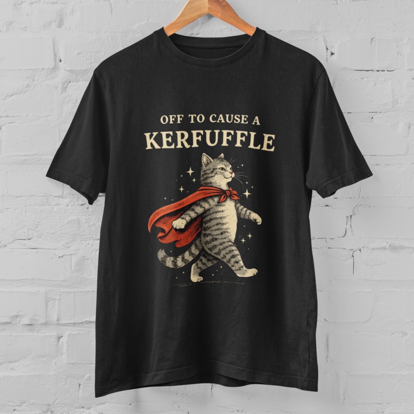 Funny Cat Shirt Off To Cause A Kerfuffle Cute Superhero Cat Graphic T-Shirt Gift