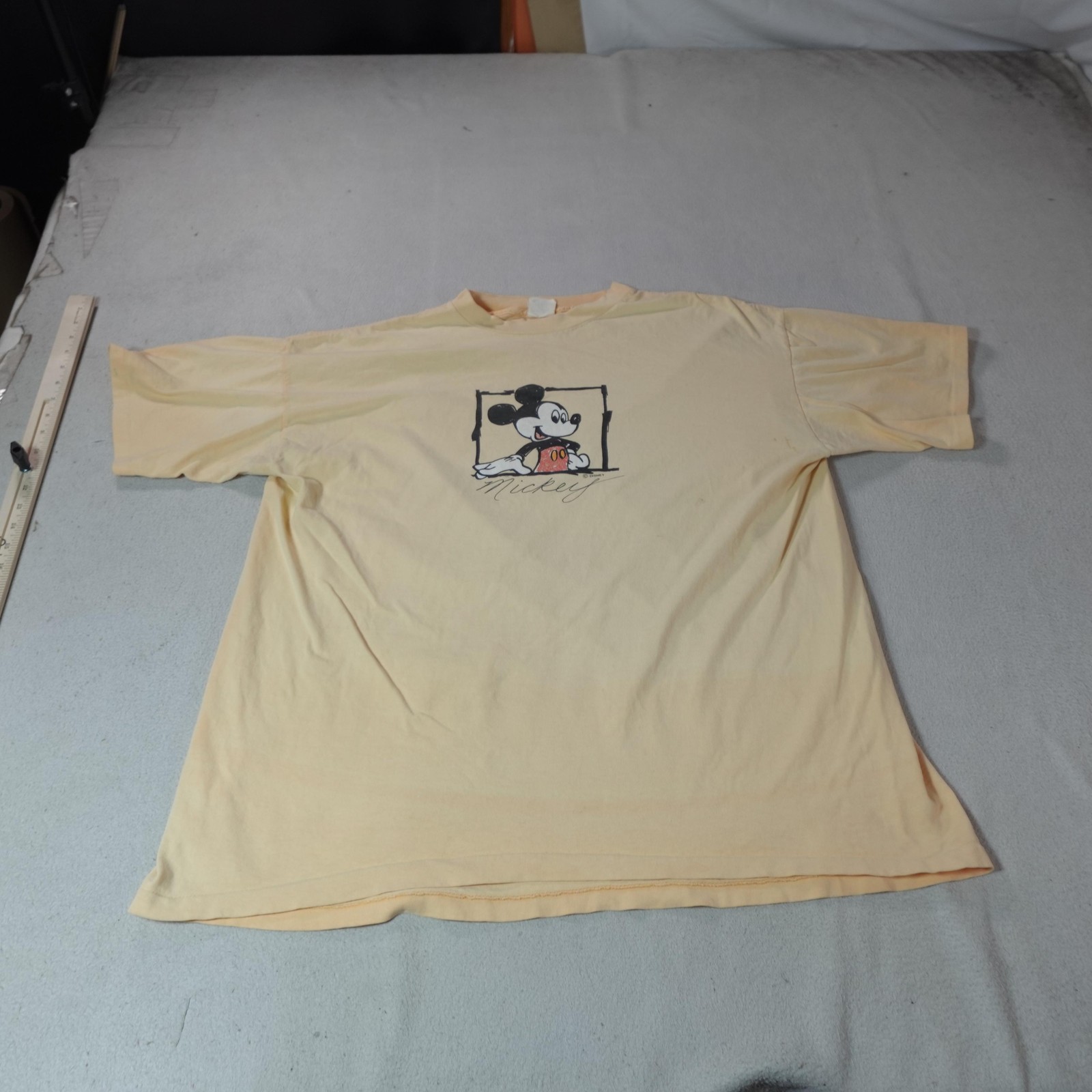 Vintage Mickey Mouse Disney Shirt Mens XL Yellow Velva Sheen Made USA 80s