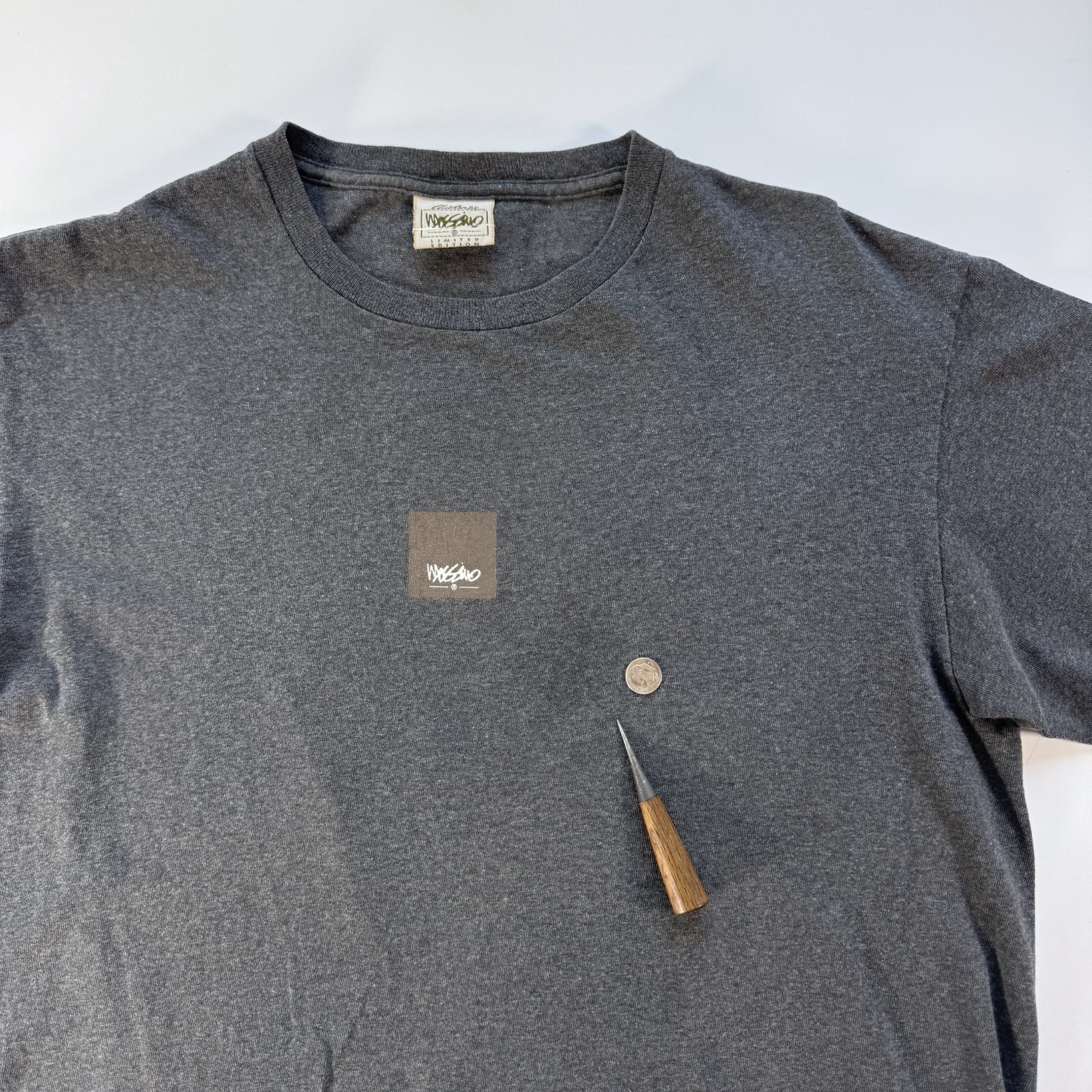 Vintage MOSSIMO Short Sleeve Box Logo T-Shirt Mens Medium Gray Made in USA 90s