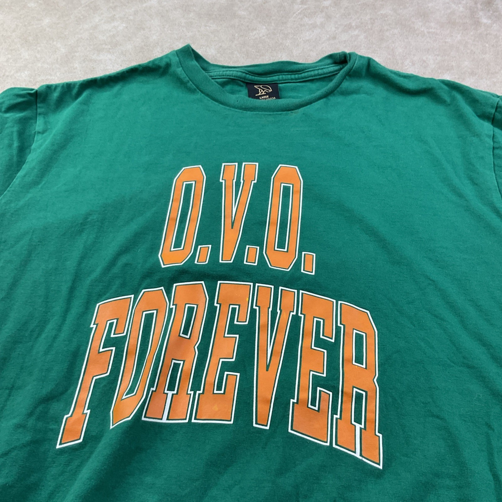OVO T-Shirt Men Sz L Forever October&rsquo;s Very Own Drake Owl Green Owl Double Sided