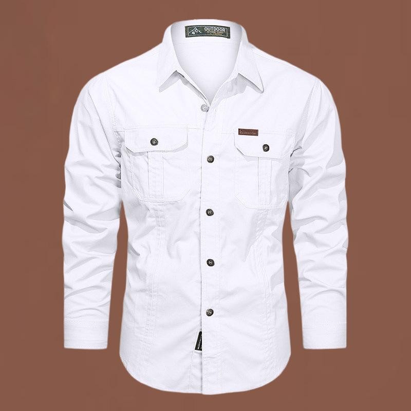 Men&rsquo;s Long-Sleeve Western Shirts Cotton Button-Up Military Style