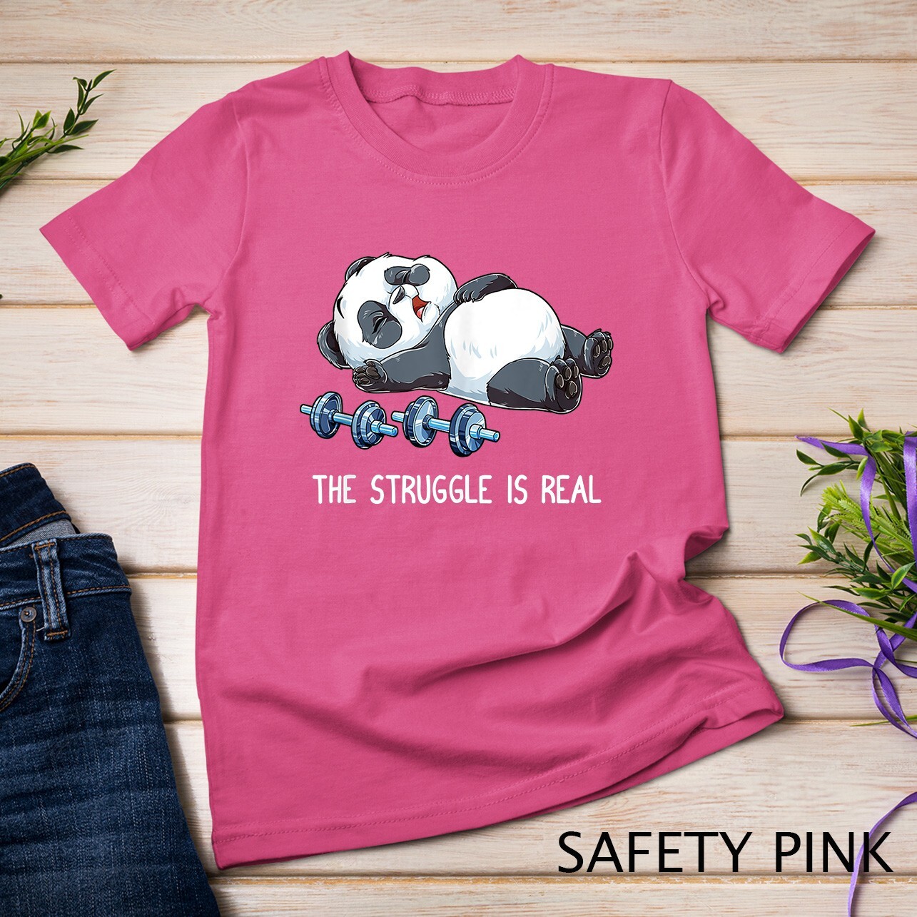 Panda The Struggle Is Real Weightlifting Fitness Gym Funny Unisex T-shirt
