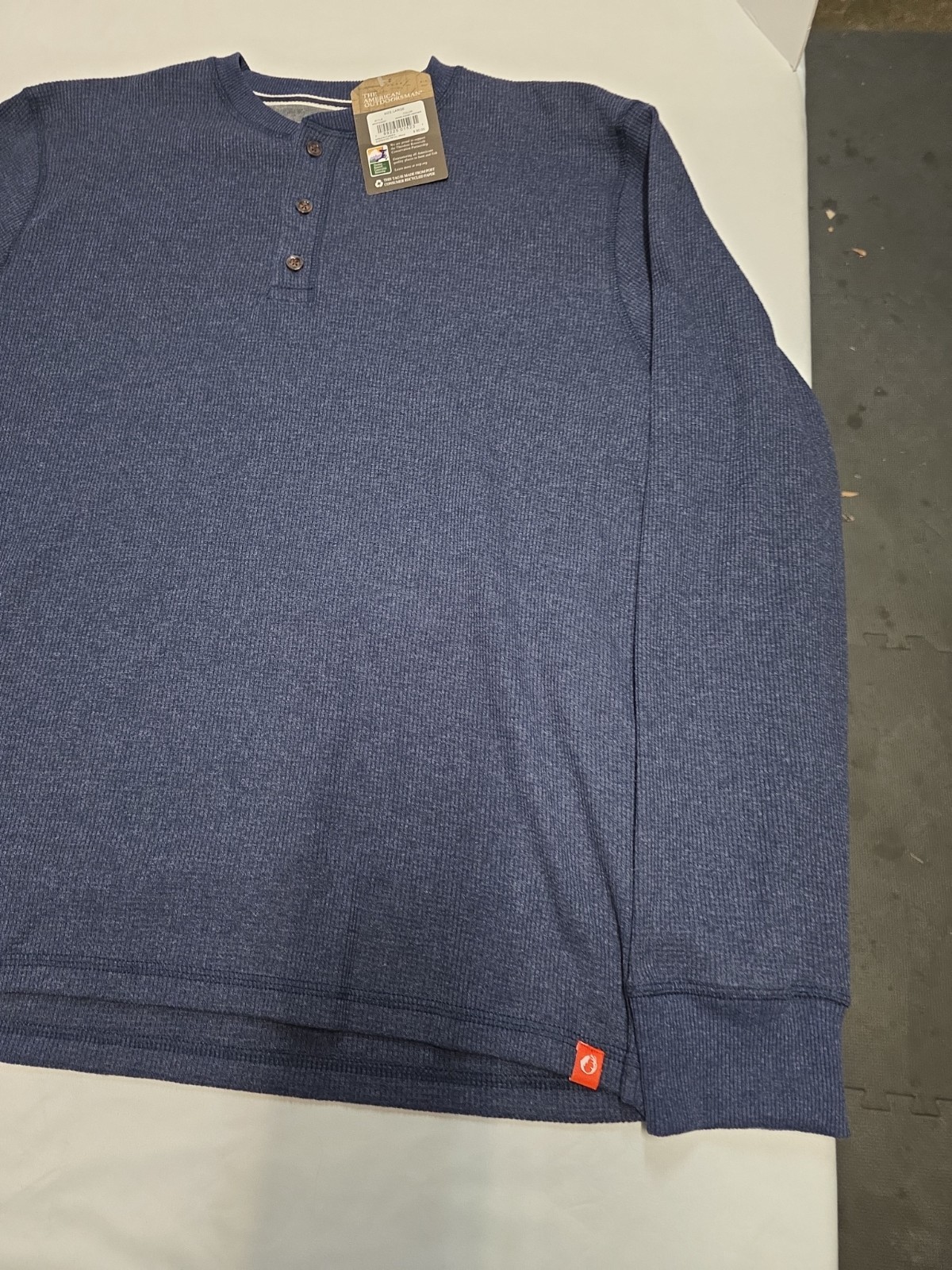 American Outdoorsman Shirt Mens L Blue Waffle Knit Thermal Henley Outdoor