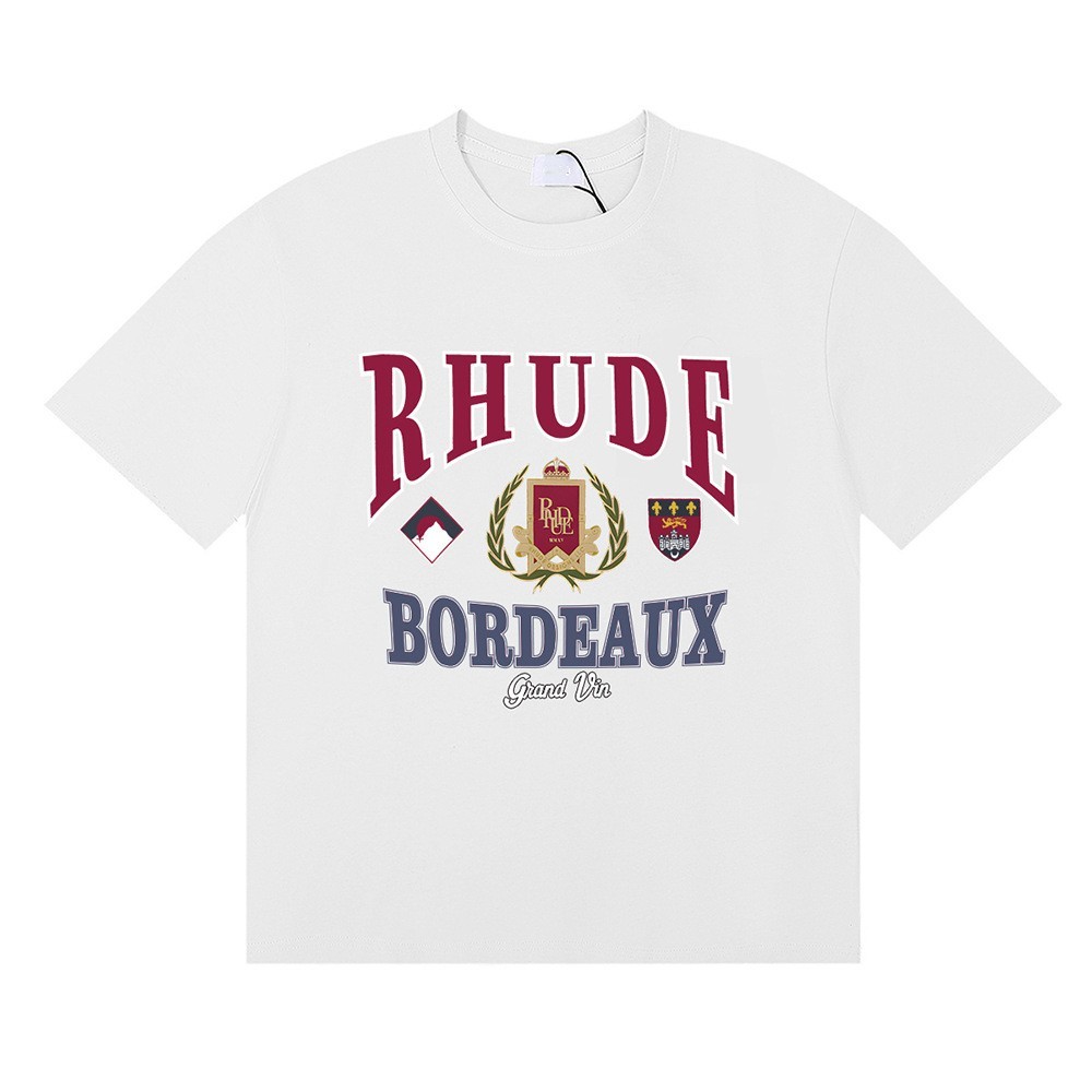 High Quality Men RHUDE Letter Fashion Cotton Short Sleeve T-Shirt Polo S-2XL