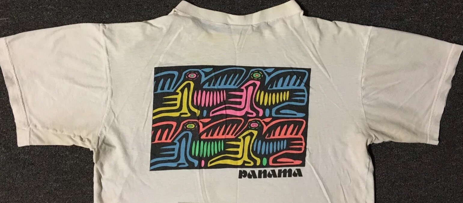 Vtg 80s Panama Faded Distress Abstract Art Shirt S Bird Animal Beach Surf Grunge