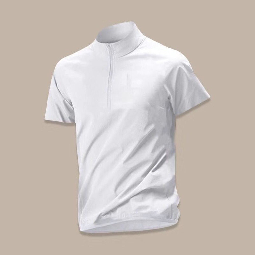 Men&rsquo;s Regular Length Short Sleeve T-Shirt Half Zip Stand Collar Solid Color