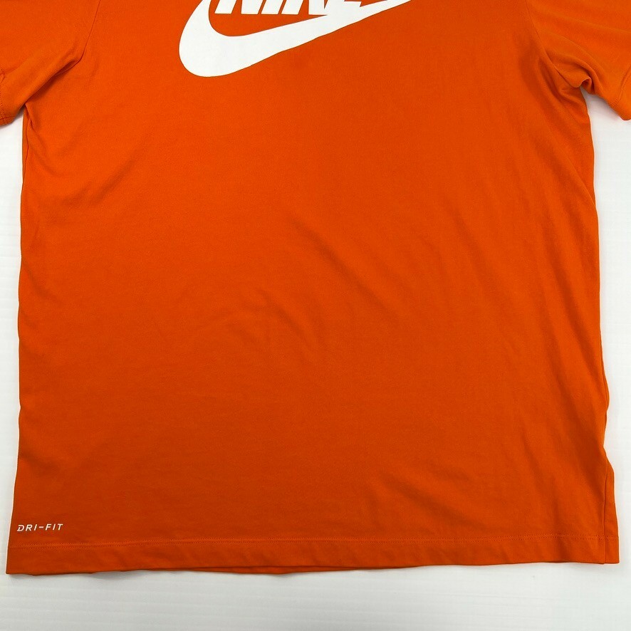 Nike Shirt Men Large Center Swoosh Spell Out Dri Fit Orange Work Party Core Ex