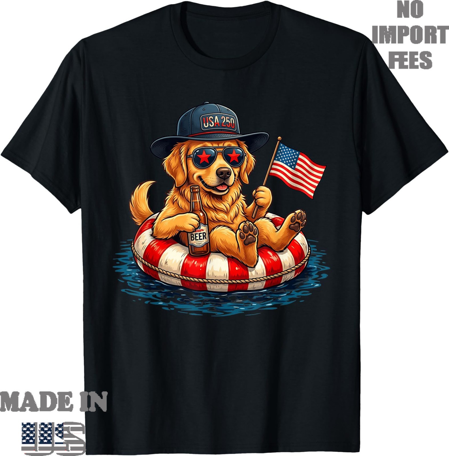 Golden Retriever USA 250 Patriotic Beer Float Summer Dog T-Shirt, Unisex Tee