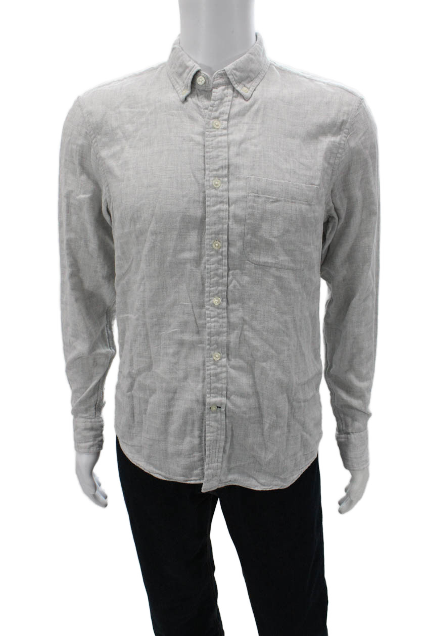 Club Monaco Mens Button-Down Collared Long Sleeve Gray Cotton Shirt Size S