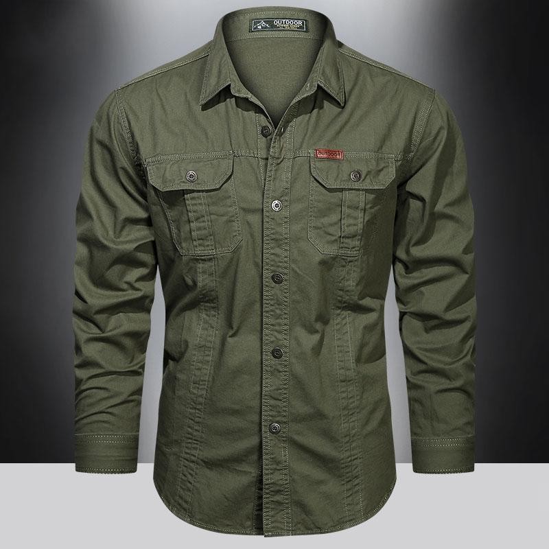 Men&rsquo;s Long-Sleeve Western Shirts Cotton Button-Up Military Style