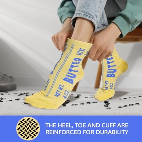 Butter Socks – Funny Food Novelty Crew Socks for Women 5–10 & Men 4.5–8.5 Blue