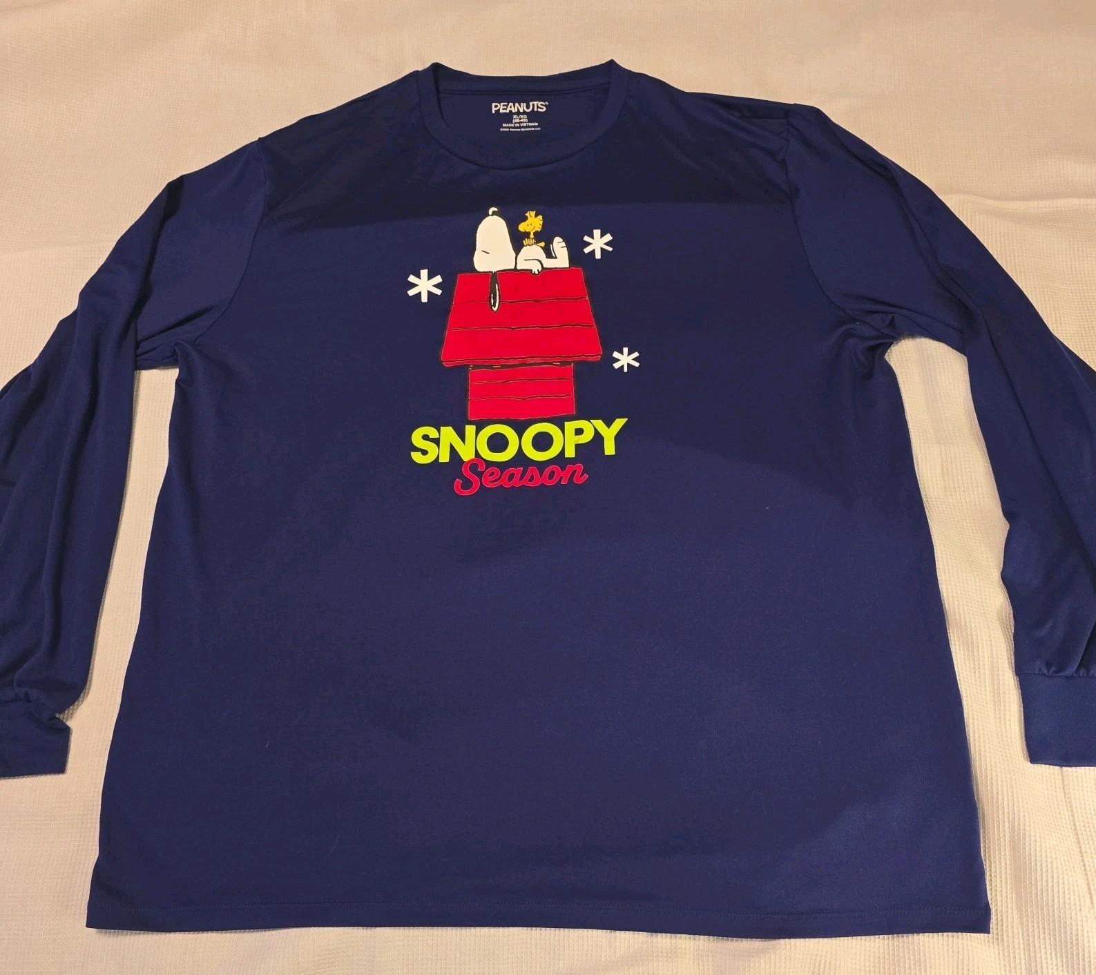 Peanuts Sleepshirt Men’s Snoopy & Woodstock Navy Blue Long Sleeves XL-46-48