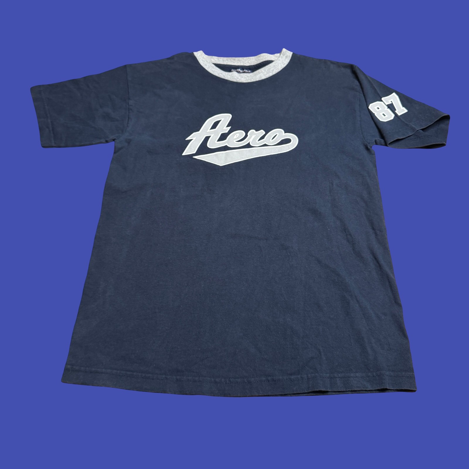 Vtg Aeropostale T Shirt Medium Blue Gray Logo Skater Grunge Y2K Preppy Classic