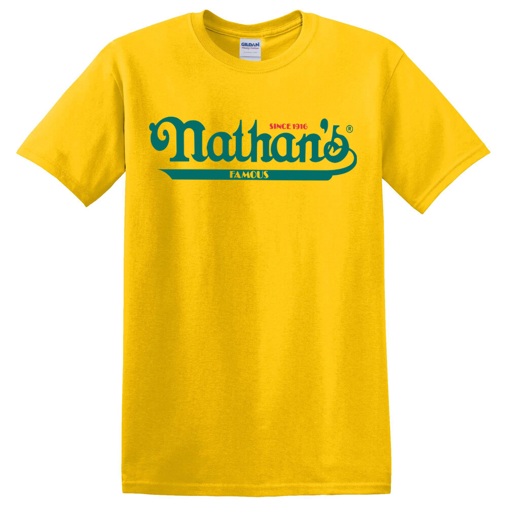 Nathan&rsquo;s Famous Hot Dog Men&rsquo;s Daisy Yellow T-Shirt Size S – 3XL