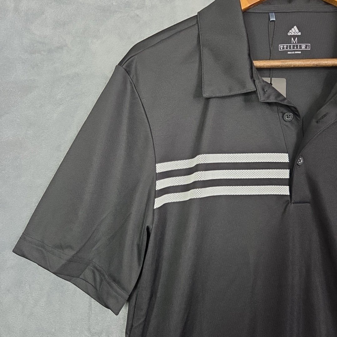 Adidas 3-Stripes Chest Polo Shirt Black Size M A324 NWT Golf Activewear
