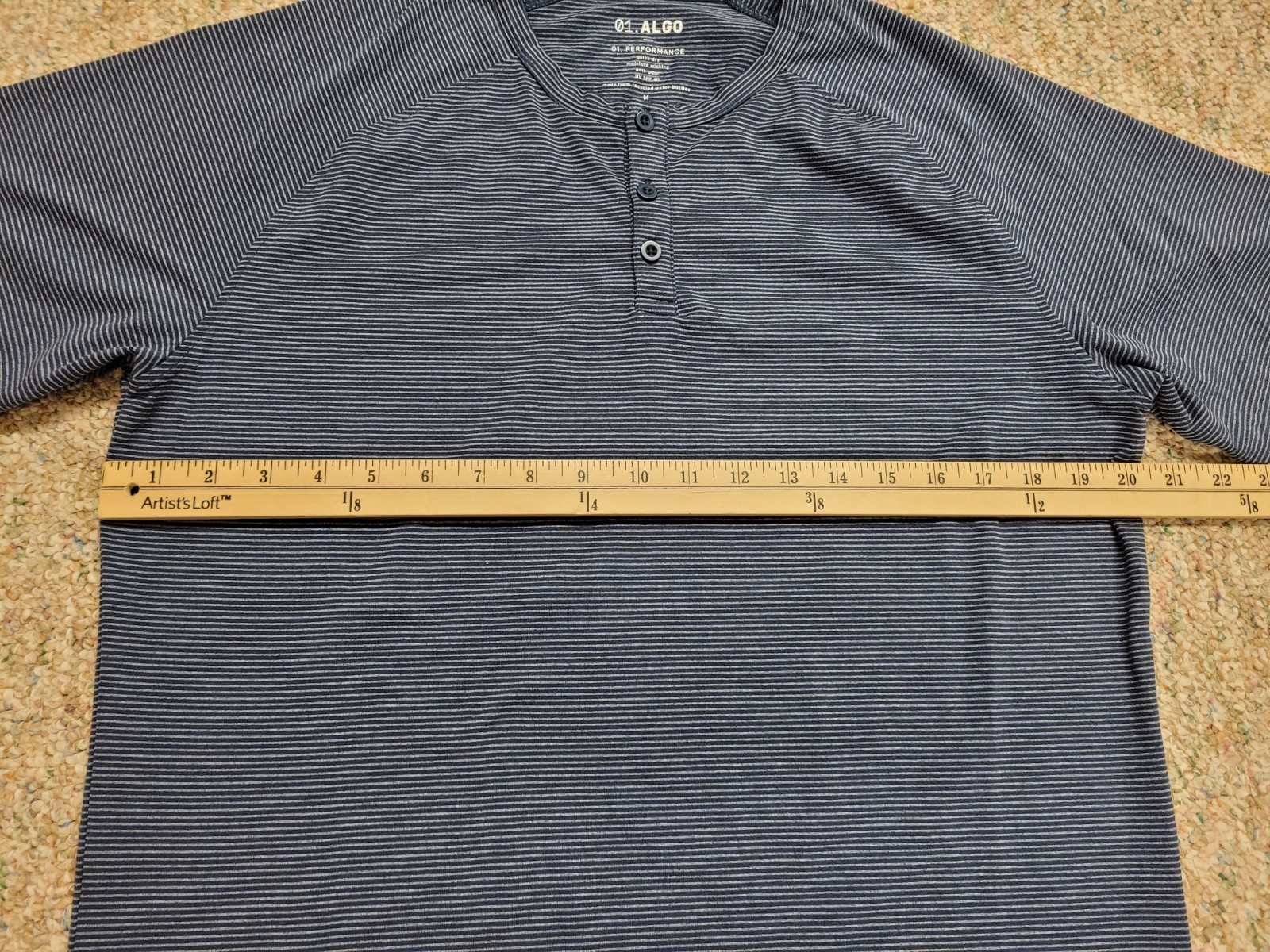 01 Algo Shirt Mens Medium Blue Striped Henley Short Sleeve Quick Dry Wicking UV