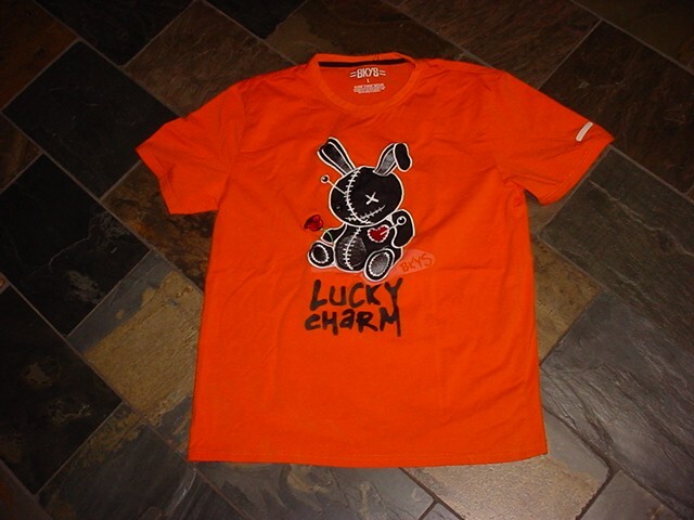 unworn BKYS Mens LUCKY CHARM PUNK embroidered applique Cot/Spanx shirt ORANG LRG