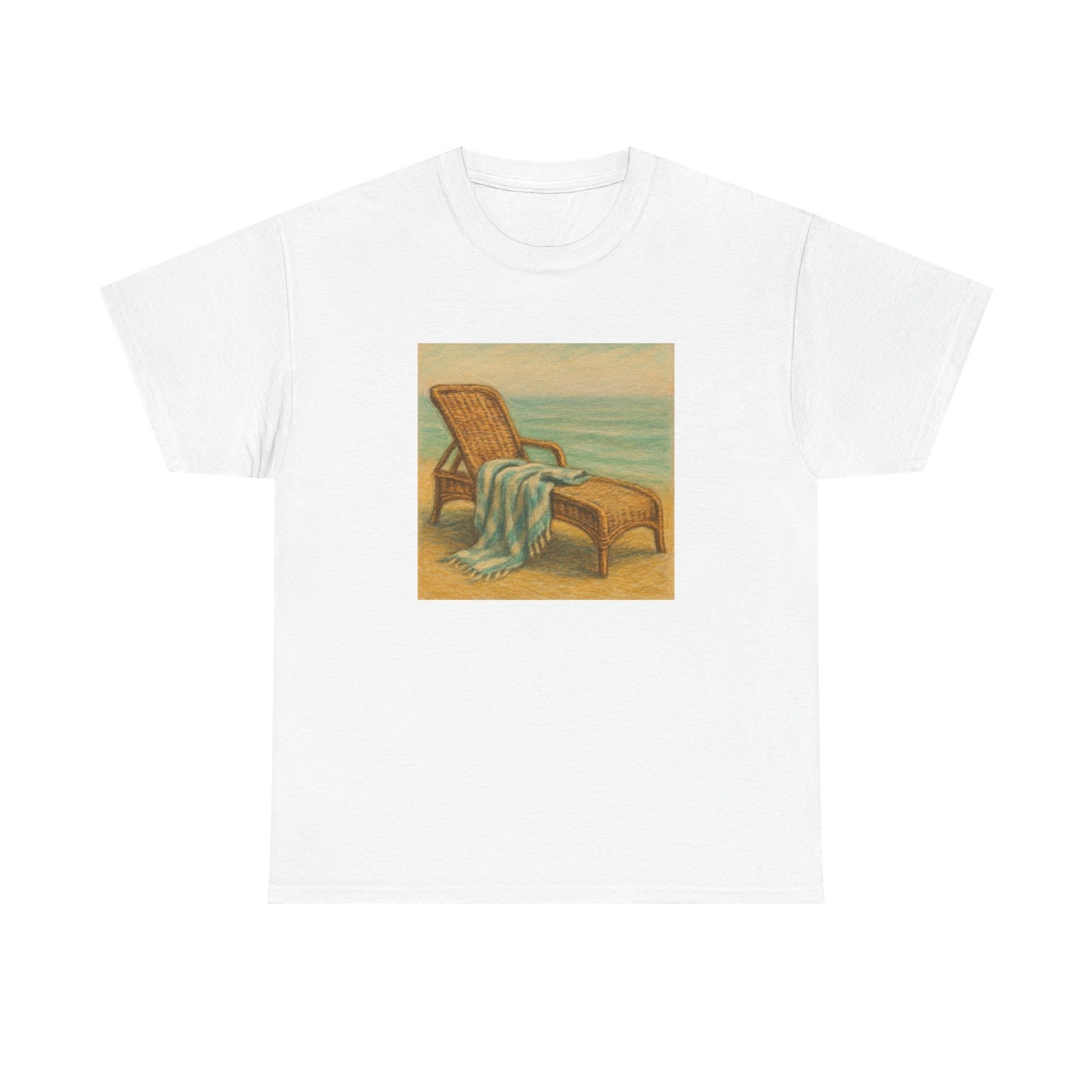 Unisex Adult T Shirt Wicker Chaise Ocean Vista