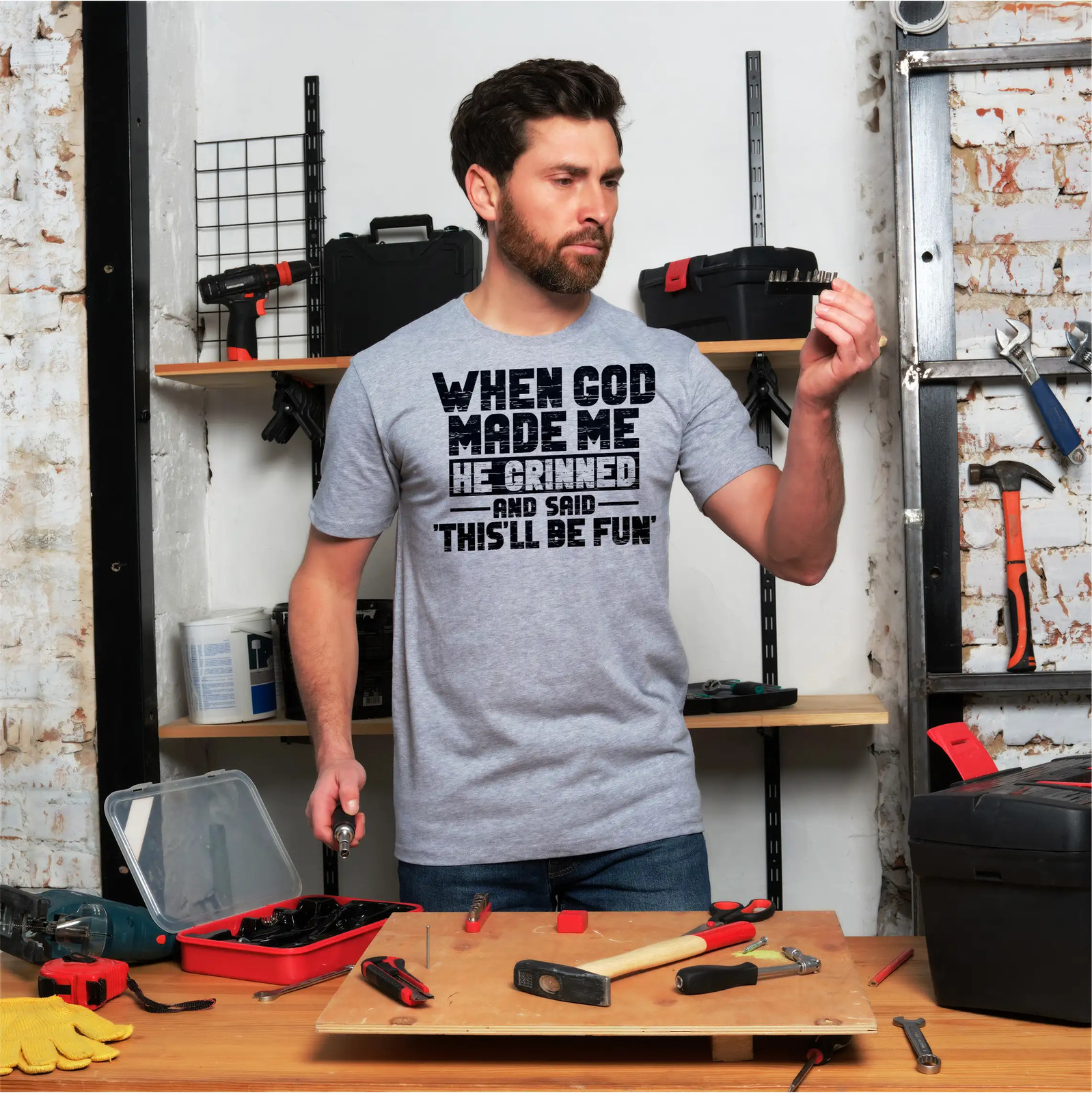 Funny When god Created me this&rsquo;ll be fun T-Shirt Birthday Sarcastic gift Tee