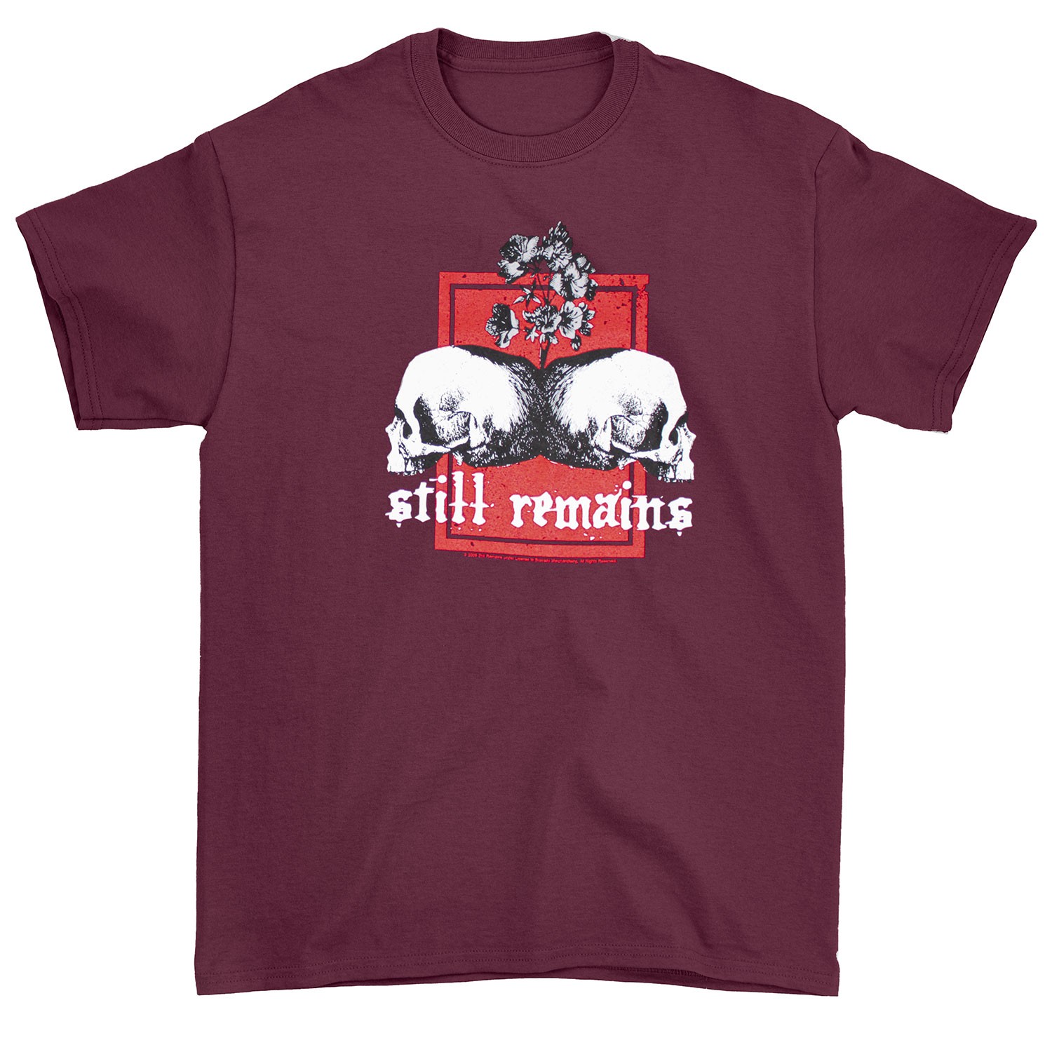 Men&rsquo;s Still Remains Dual Skull Maroon T-shirt Large Grey