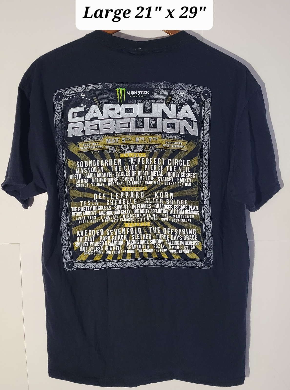 Carolina Rebellion Monster Energy Large Black Shirt (Soundgarden,Korn,AX7,Opeth)