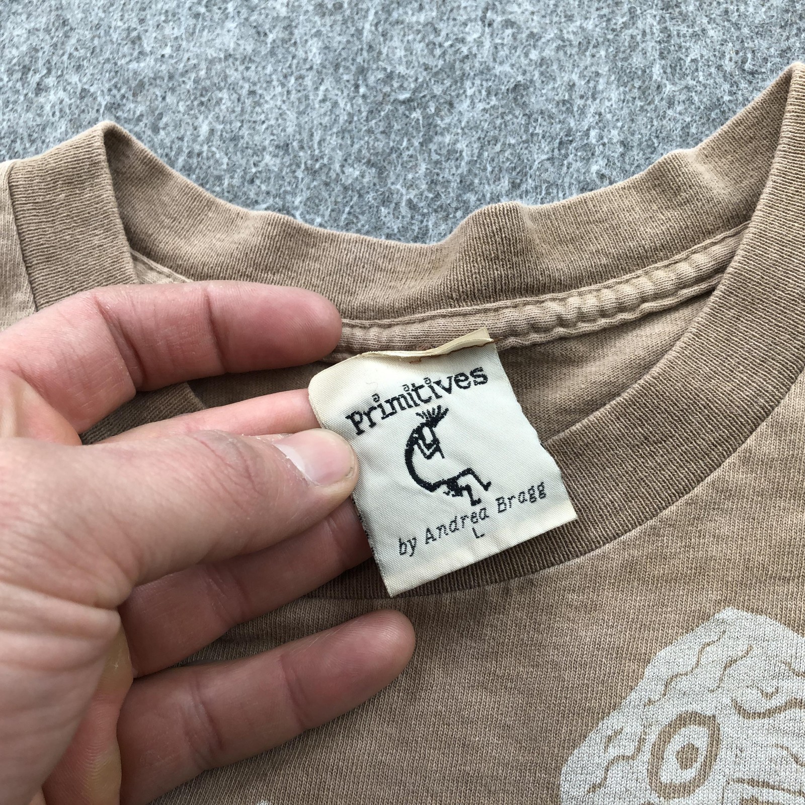 Vintage Primitives By Andrea Bragg Shirt Mens Large Beige Handprint Tribal Tee