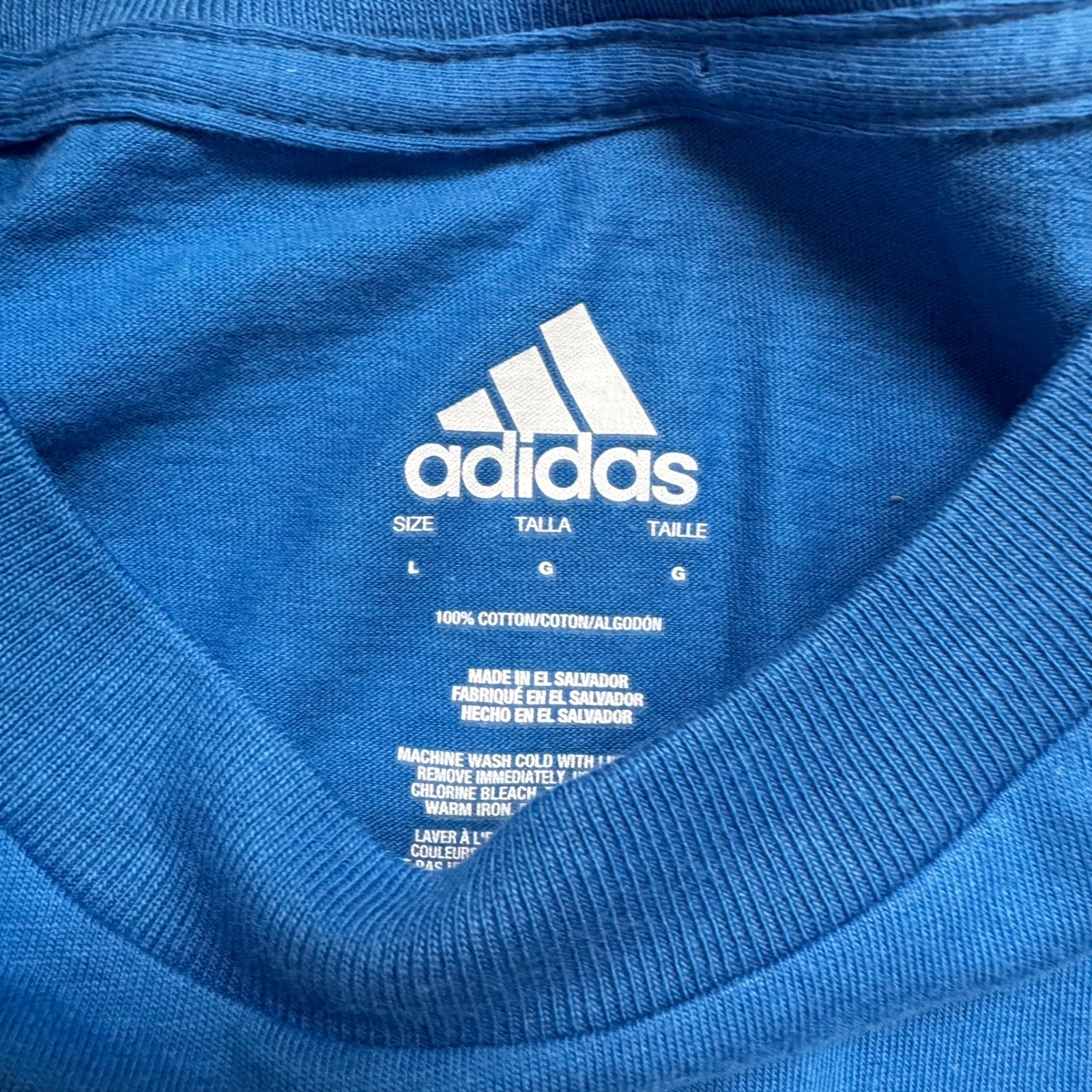 Adidas Essentials Badge of Sport BIG LOGO TEE Mens Large Blue White NEW