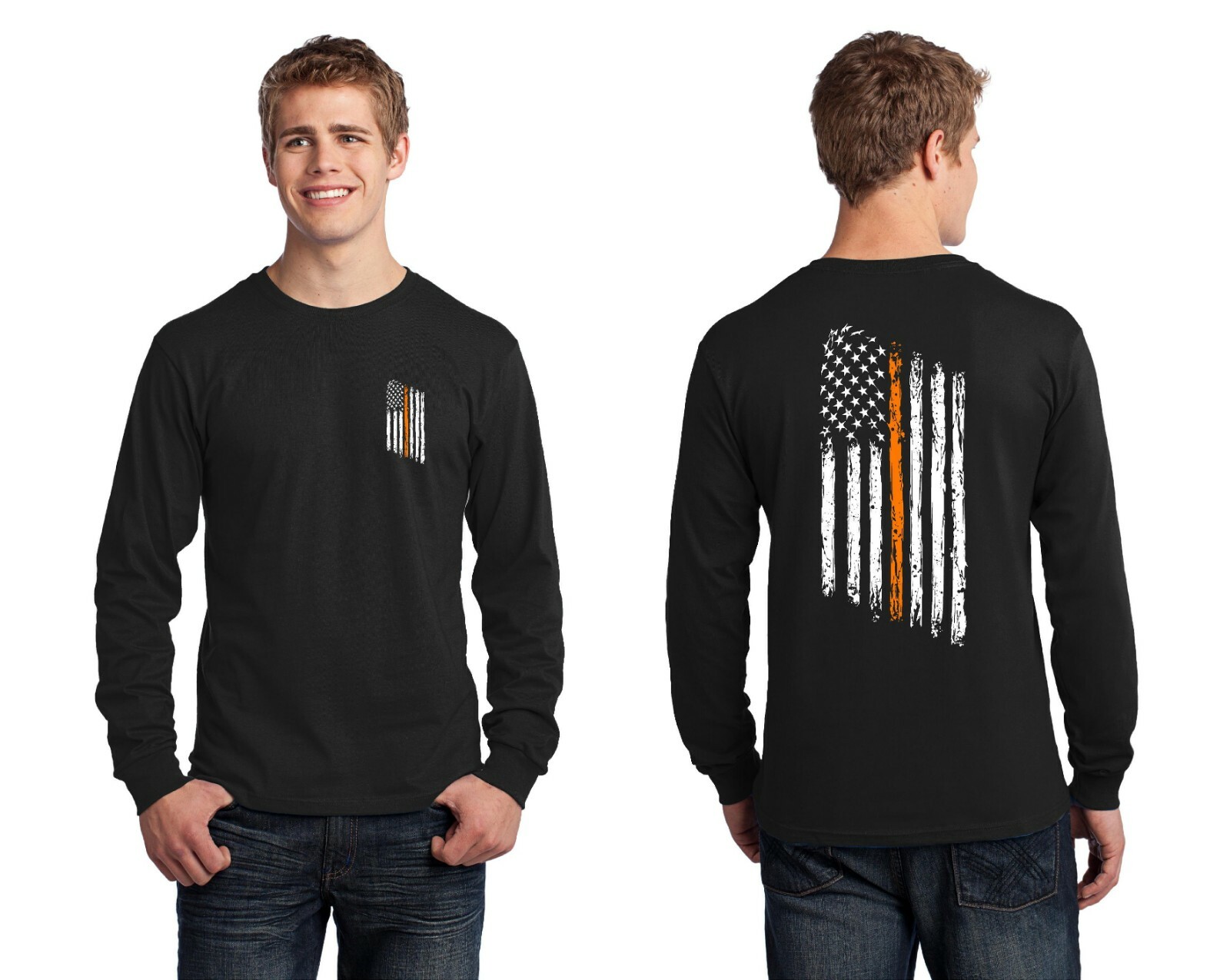 Thin Orange Line American Flag Search Rescue SAR Coast Guard Long Sleeve Shirt
